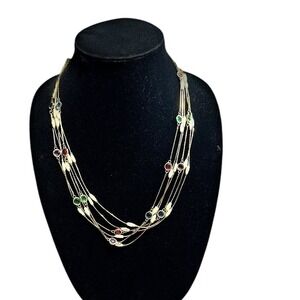 Gold Tone Layered Necklace with Multicolor Accents Women's‎ Fashion Jewelry